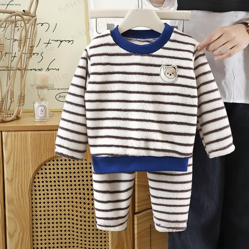 Toddler Bear Stripe Fleece Lounge 2-piece Set - Blue - 10-11T - image 3