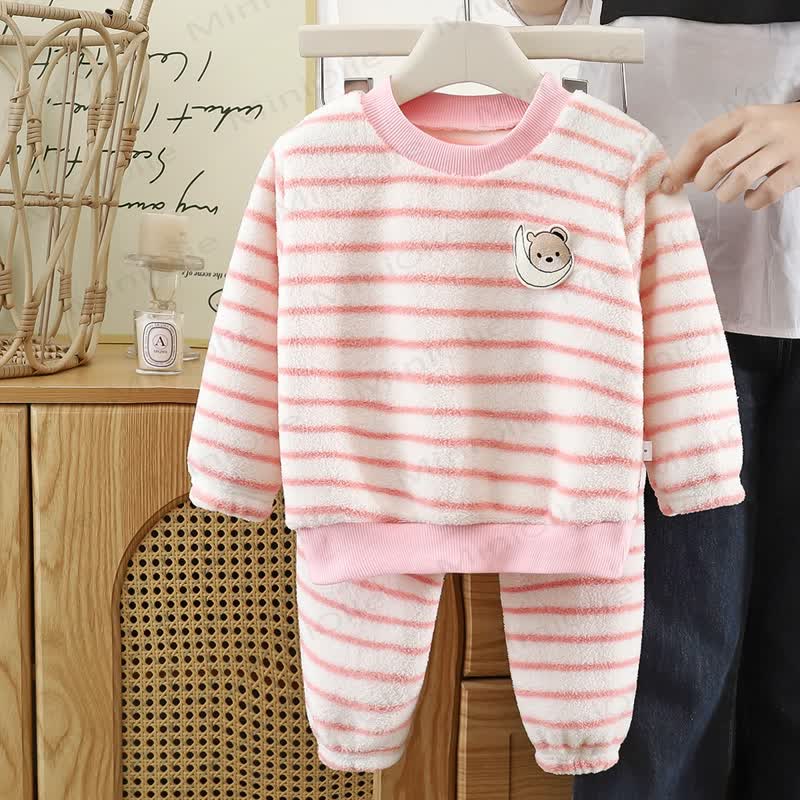 Toddler Bear Stripe Fleece Lounge 2-piece Set - Pink - 10-11T - image 4