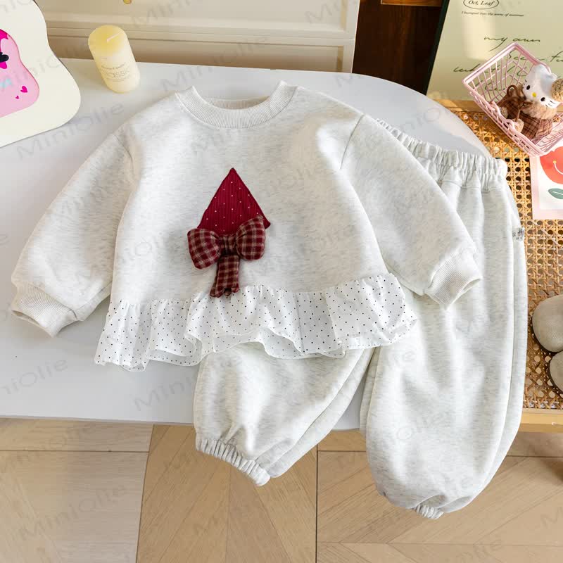 Toddler Baby Gray Bow Polka Dot Ruffle Sweatshirt and Pants 2-piece Set - Gray - 5.5-6.5T - image 1