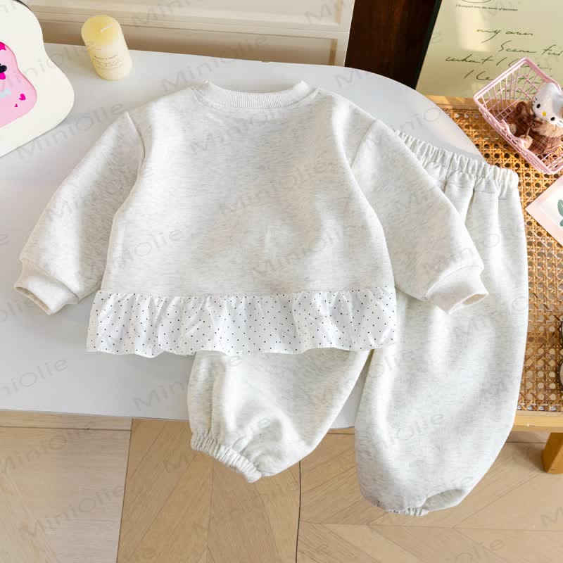 Toddler Baby Gray Bow Polka Dot Ruffle Sweatshirt and Pants 2-piece Set - image 2