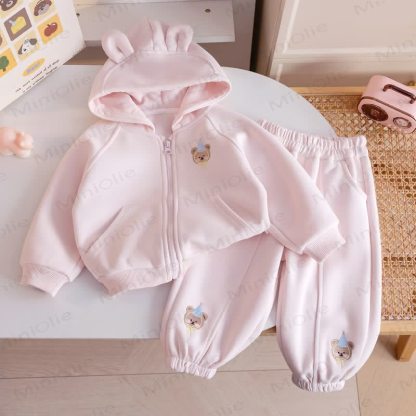 Baby Toddler Pink Bear Ear Hooded and Jogger 2-piece Set - Pink - 5.5-6.5T - image 1