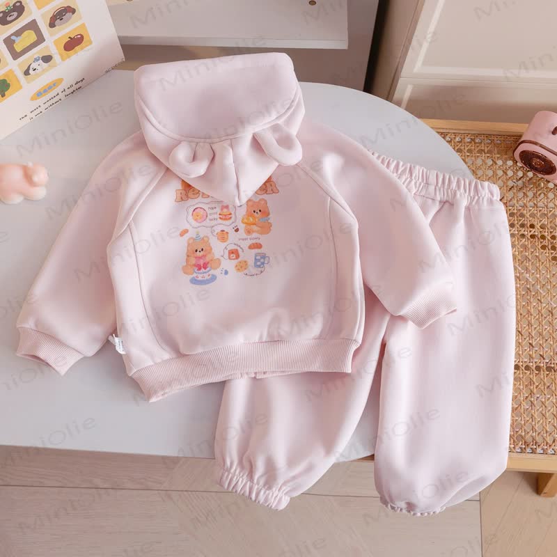 Baby Toddler Pink Bear Ear Hooded and Jogger 2-piece Set - image 2