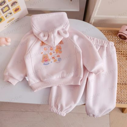 Baby Toddler Pink Bear Ear Hooded and Jogger 2-piece Set - image 2