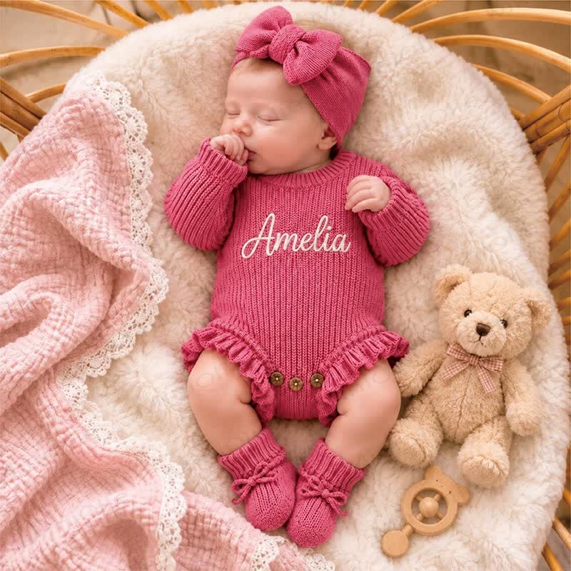 Personalized Baby Name Ruffled Knit Bodysuit - image 1