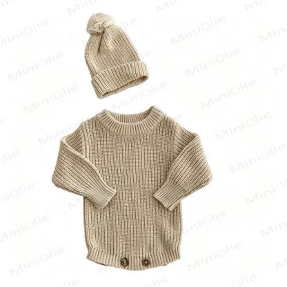 Personalized Baby Name Knit Bodysuit with Hat - Khaki - 2T - image 10