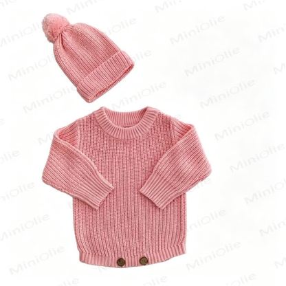 Personalized Baby Name Knit Bodysuit with Hat - Pink - 2T - image 9