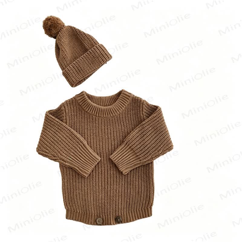 Personalized Baby Name Knit Bodysuit with Hat - Brown - 2T - image 7
