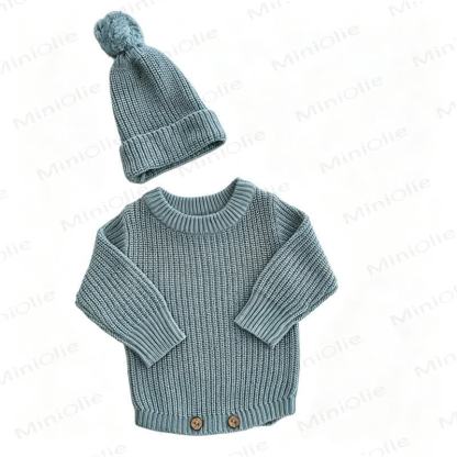 Personalized Baby Name Knit Bodysuit with Hat - Blue - 2T - image 2