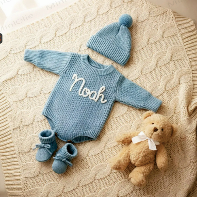 Personalized Baby Name Knit Bodysuit with Hat - image 1