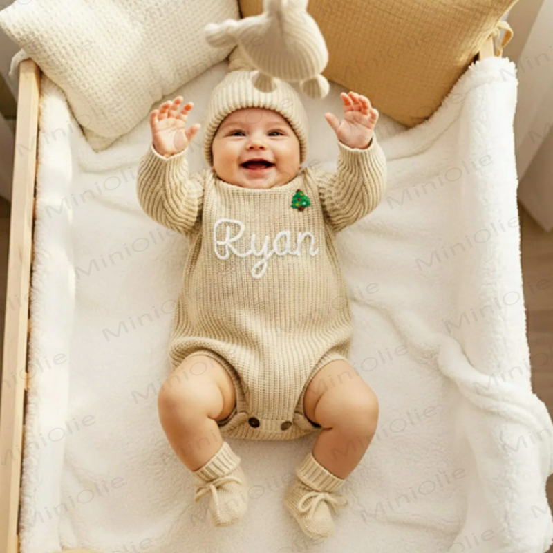 Personalized Baby Name Knit Bodysuit with Hat - image 11