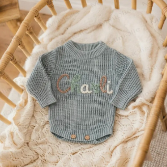 Personalized Baby Name Knit Bodysuit with Hat - image 3
