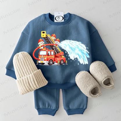 Baby Dog and Fire Truck Blue Sweatshirt 2-piece Set - Blue - 2-3T - image 1