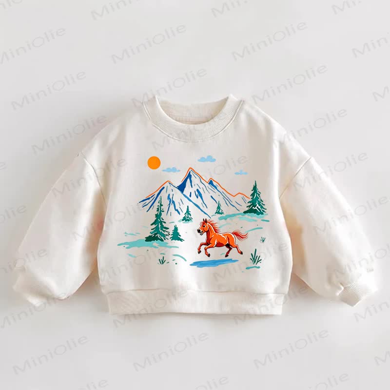 Baby Toddler Running Horse Print Cream Sweatshirt - Cream - 3-5T - image 1