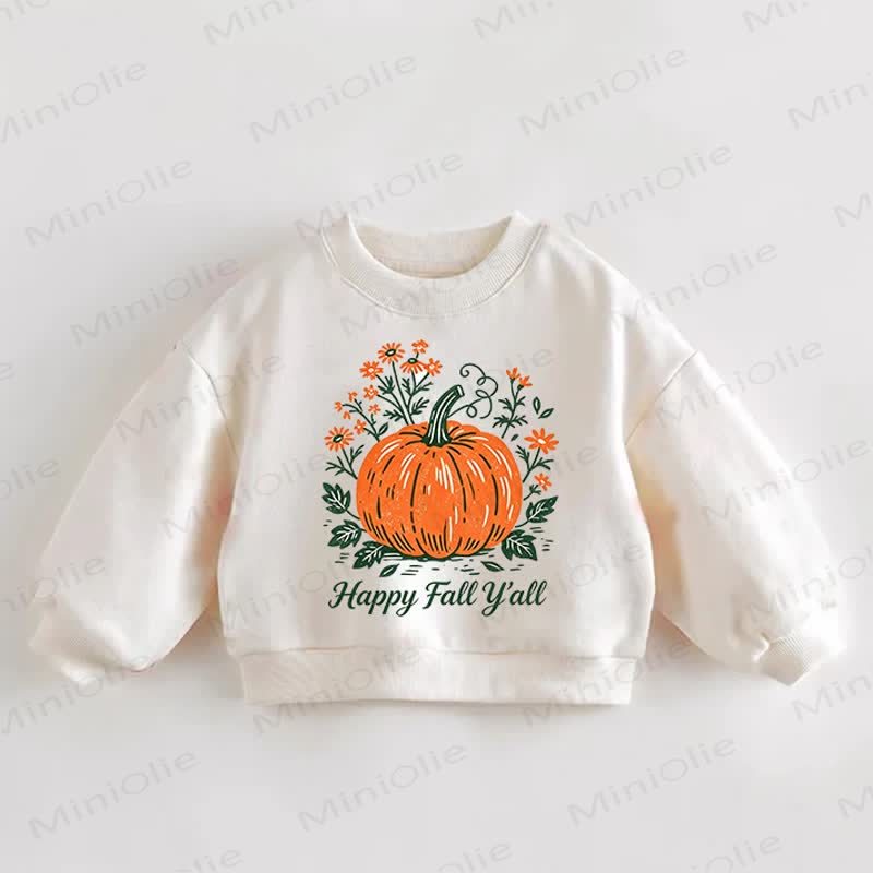 HAPPY FALL Y'ALL Baby Toddler Pumpkin and Flower Print Cream Sweatshirt - Cream - 3-5T - image 1