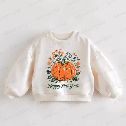 HAPPY FALL Y'ALL Baby Toddler Pumpkin and Flower Print Cream Sweatshirt - Cream - 3-5T - image 1
