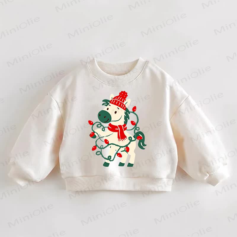 Baby Toddler Christmas Pony Print Cream Sweatshirt - Cream - 3-5T - image 1