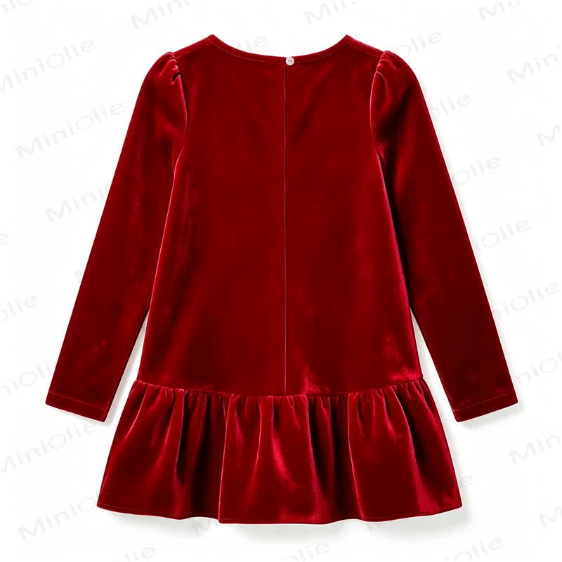 Toddler Baby Girl Red Velvet Bow Detail Long Sleeve Dress - image 3