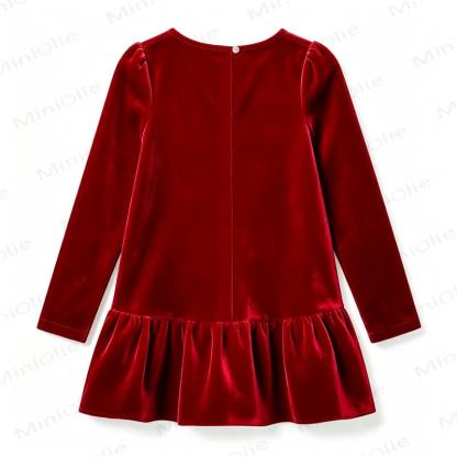 Toddler Baby Girl Red Velvet Bow Detail Long Sleeve Dress - image 3