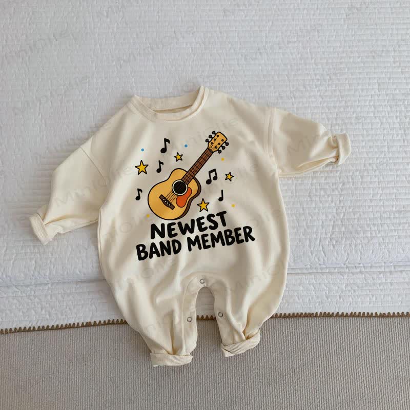 NEWEST BAND MEMBER Baby Guitar Print Beige Romper - Beige - 2-3T - image 1