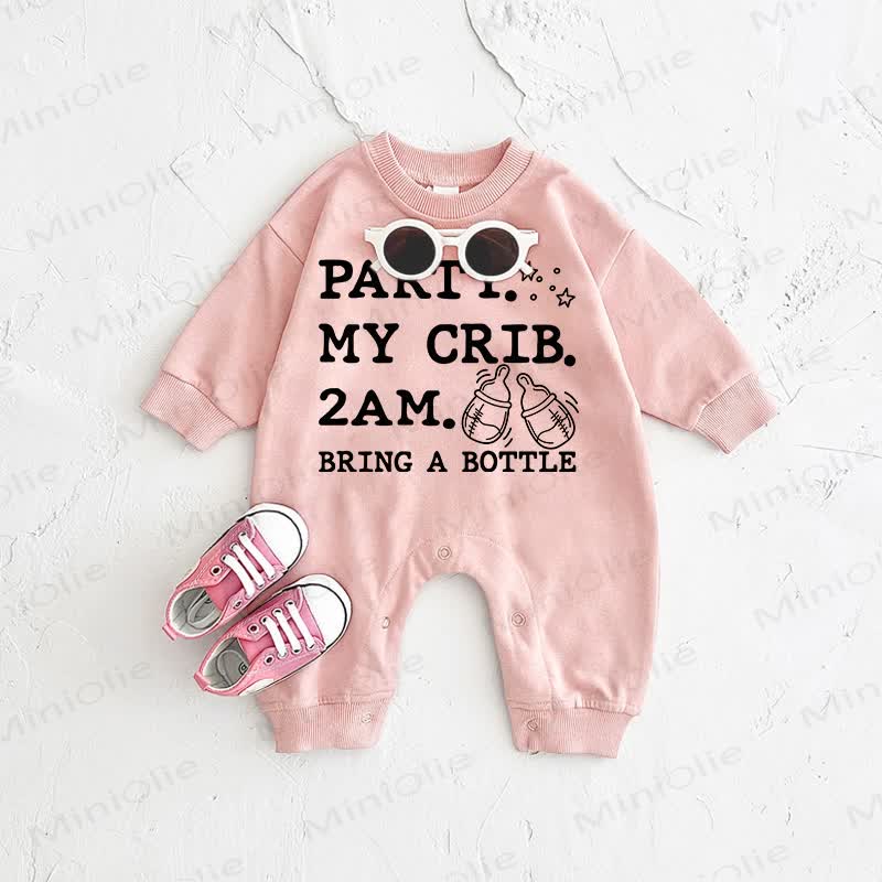 PARTY. MY CRIB. 2AM. BRING A BOTTLE Baby Pink Romper - Pink - 2-3T - image 1