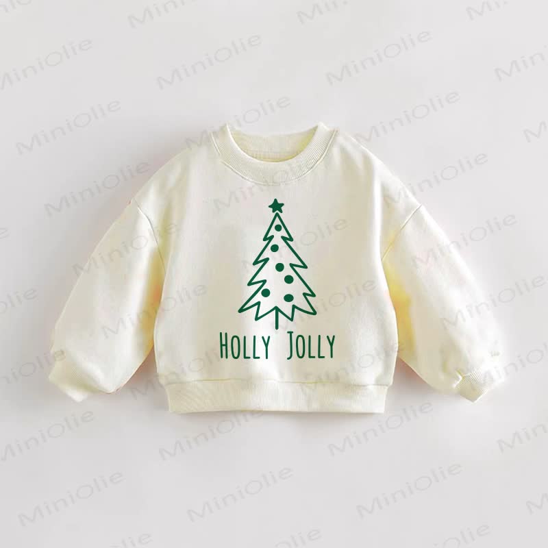 HOLLY JOLLY Baby Toddler Christmas Tree Print Cream Sweatshirt - Cream - 3-5T - image 1