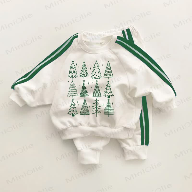 Baby Christmas Tree Green Striped 2-piece Set - White&Green - 3-5T - image 1