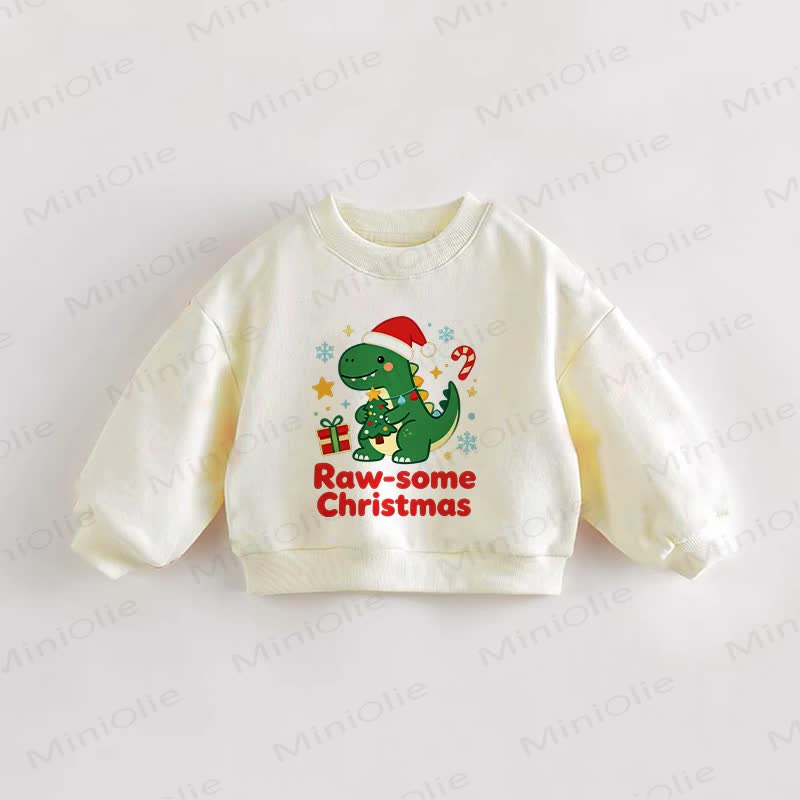 RAW-SOME CHRISTMAS Baby Toddler Dino Print Cream Sweatshirt - Cream - 3-5T - image 1