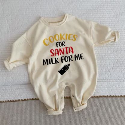COOKIES FOR SANTA MILK FOR ME Baby Bottle Print Beige Romper - Beige - 2-3T - image 1