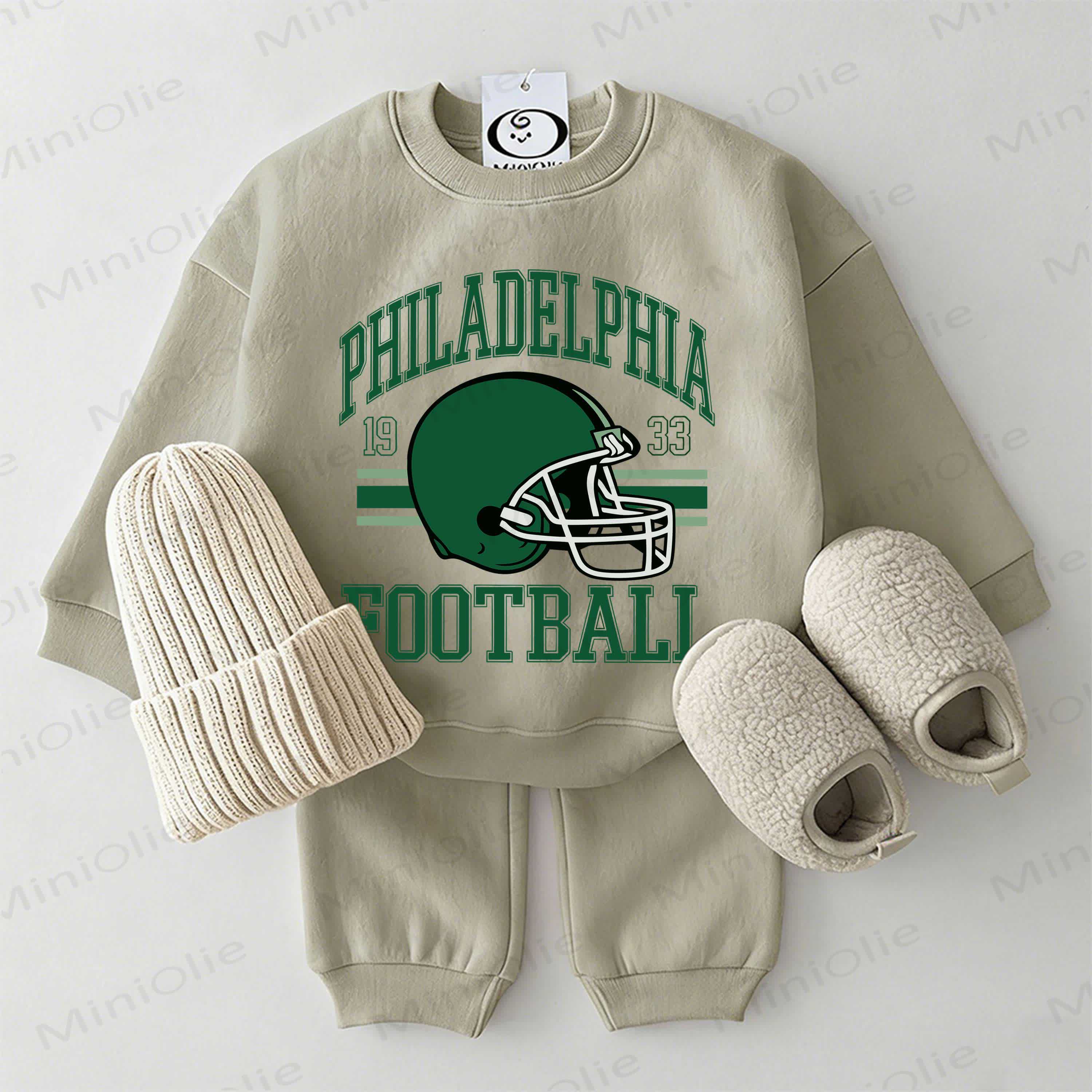 PHILADELPHIA FOOTBALL Baby Football Helmet Grey Green Sweatshirt 2-piece Set - Grey Green - 2-3T - image 1