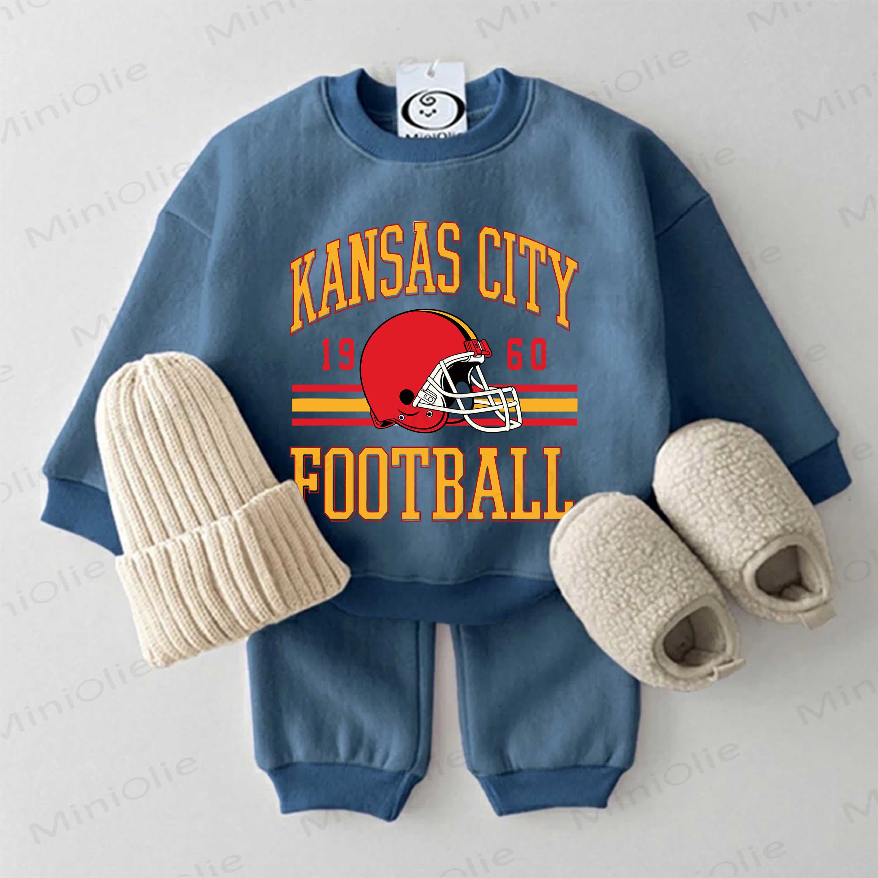 KANSAS CITY FOOTBALL Baby Football Helmet Sweatshirt 2-piece Blue Set - Blue - 2-3T - image 1