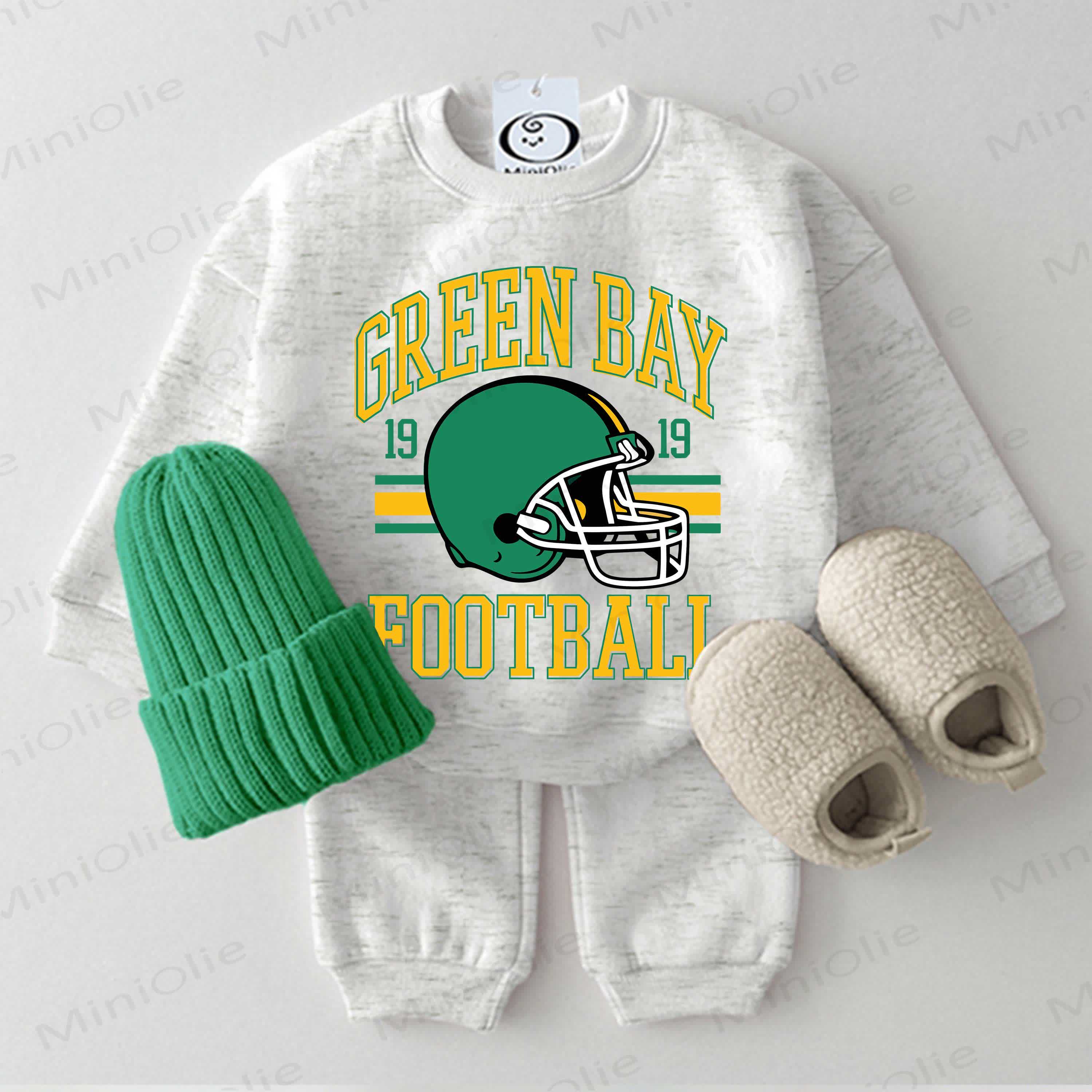 GREEN BAY FOOTBALL Baby Football Helmet Light Grey Sweatshirt 2-piece Set - Light Grey - 2-3T - image 1