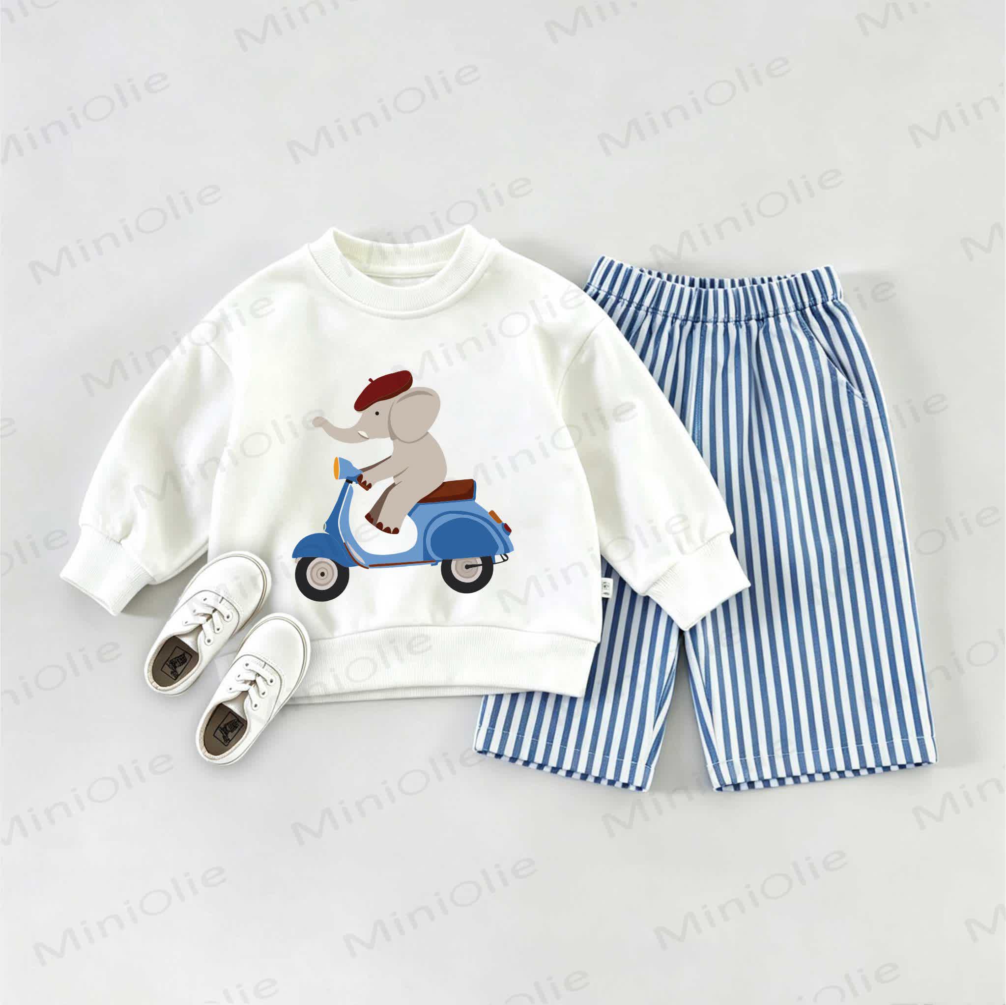  Baby Elephant Electromobile Sweatshirt 2-piece Set - White&Blue - 2-3T - image 1