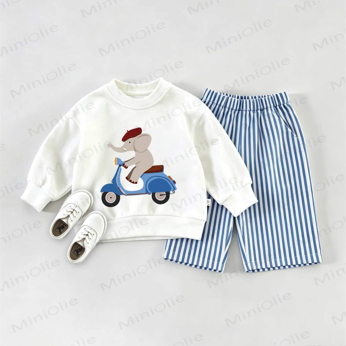  Baby Elephant Electromobile Sweatshirt 2-piece Set - White&Blue - 2-3T - image 1