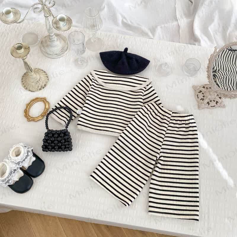Toddler Baby Girl Striped Knit Cardigan and Pants 2-piece Set - image 2