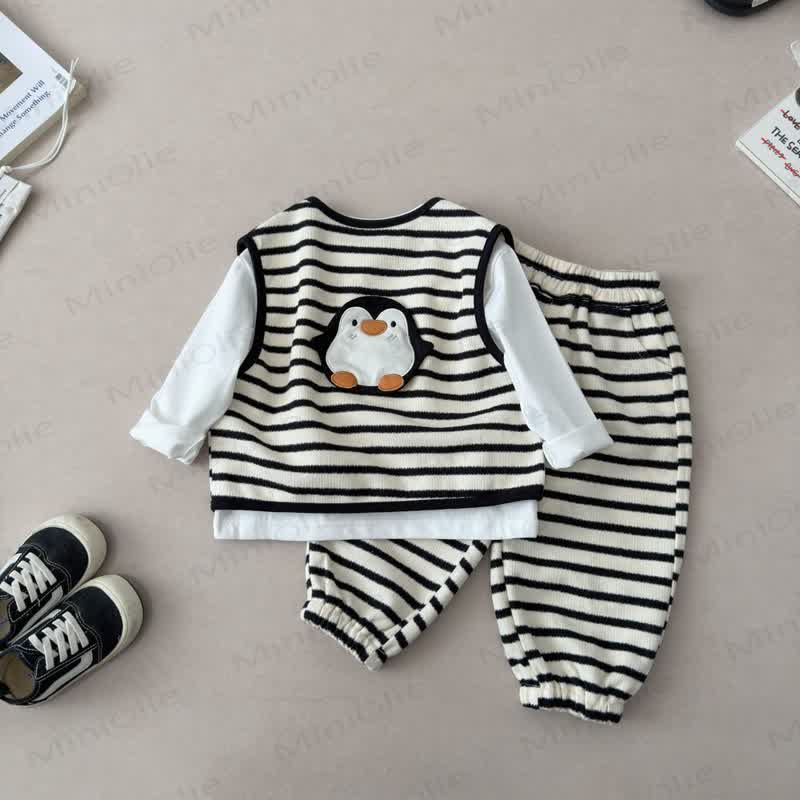 Toddler Baby Cartoon Penguin Striped 3-piece Set - image 2