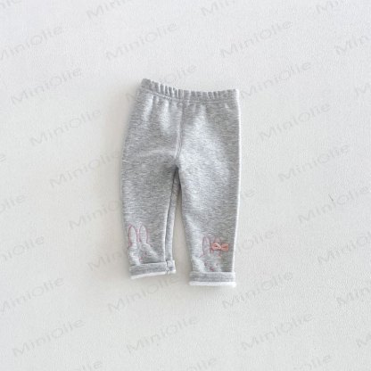 Baby Toddler Bunny Embroidered Fleece Lined Leggings - Gray - 6-7T - image 14