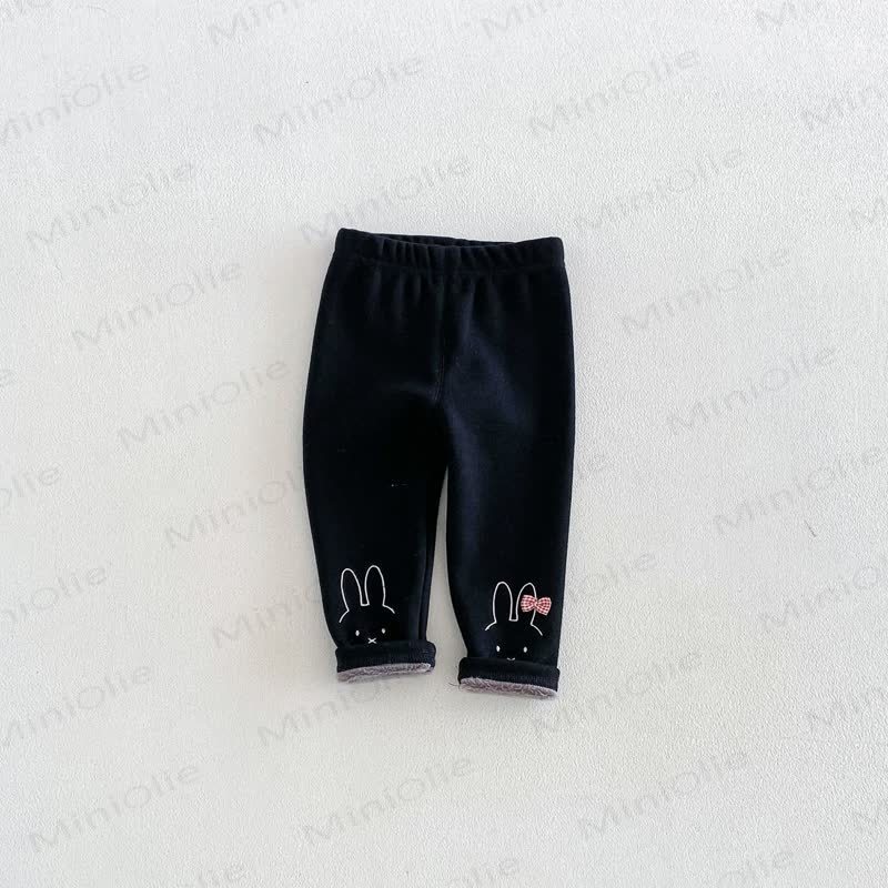 Baby Toddler Bunny Embroidered Fleece Lined Leggings - Black - 6-7T - image 15
