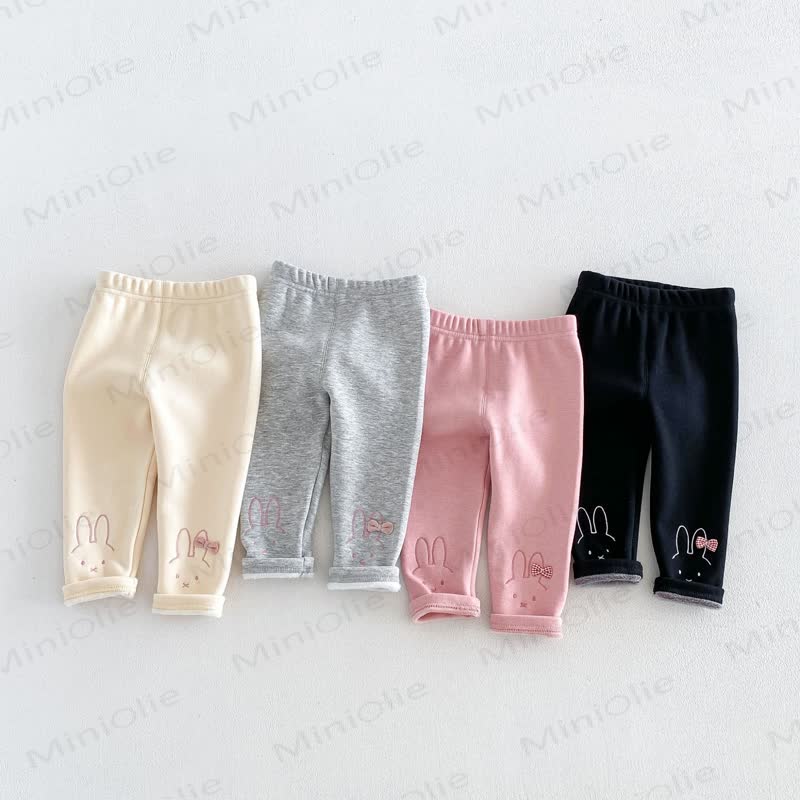 Baby Toddler Bunny Embroidered Fleece Lined Leggings - image 2