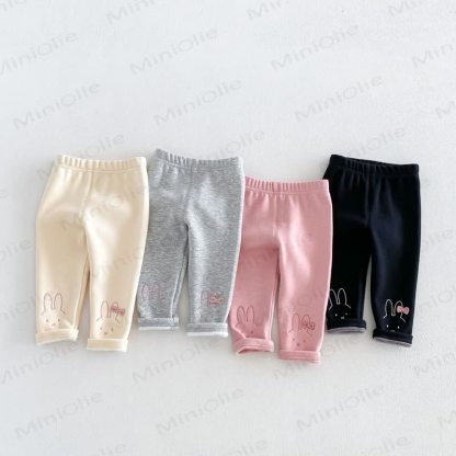 Baby Toddler Bunny Embroidered Fleece Lined Leggings - image 2