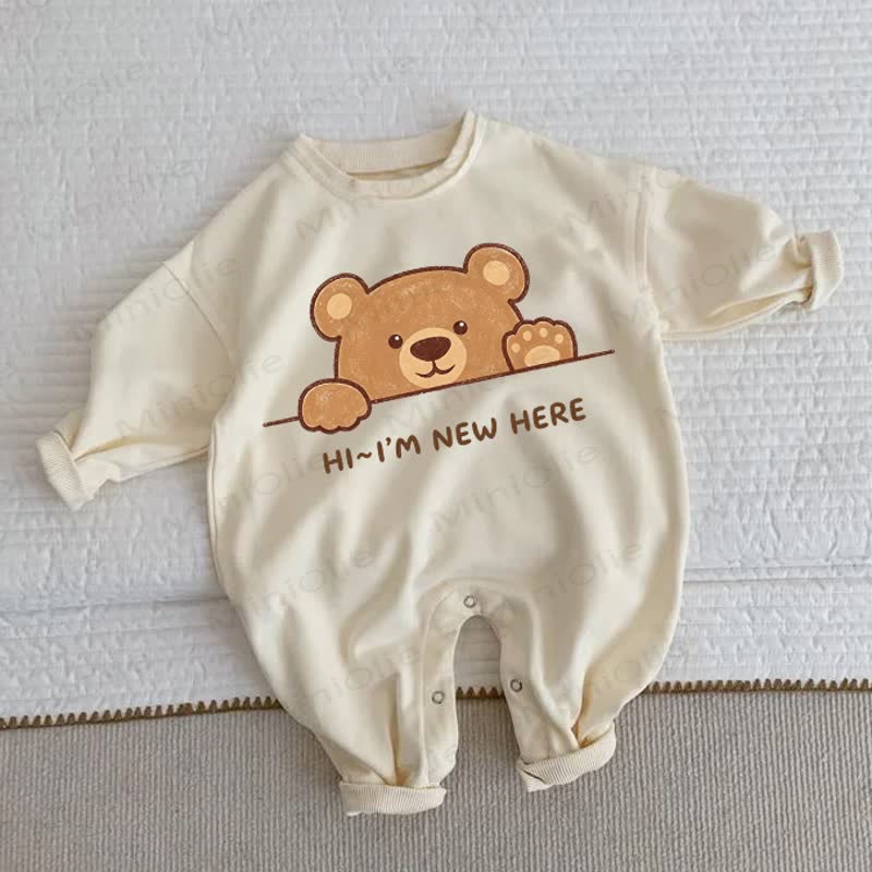 HI~I'M NEW HERE Baby Bear Print Beige Romper - Beige - 2-3T - image 1