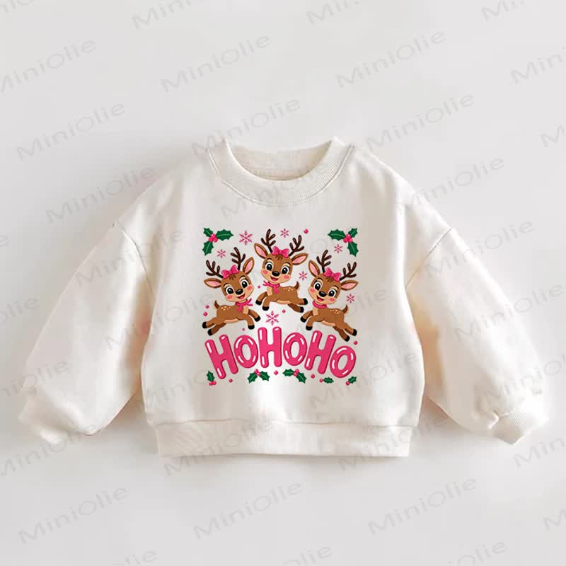 HOHOHO Baby Toddler Three Reindeer Cream Sweatshirt - Cream - 3-5T - image 1