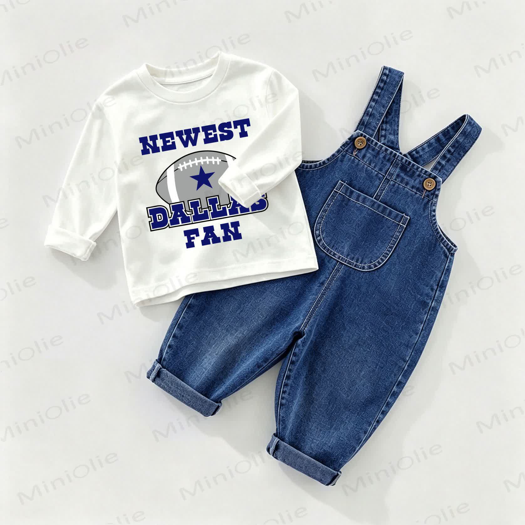 NEWEST DALLAS FAN Baby Rugby Football Denim Overalls and Tee 2-piece Set - White&Blue - 2-3T - image 1