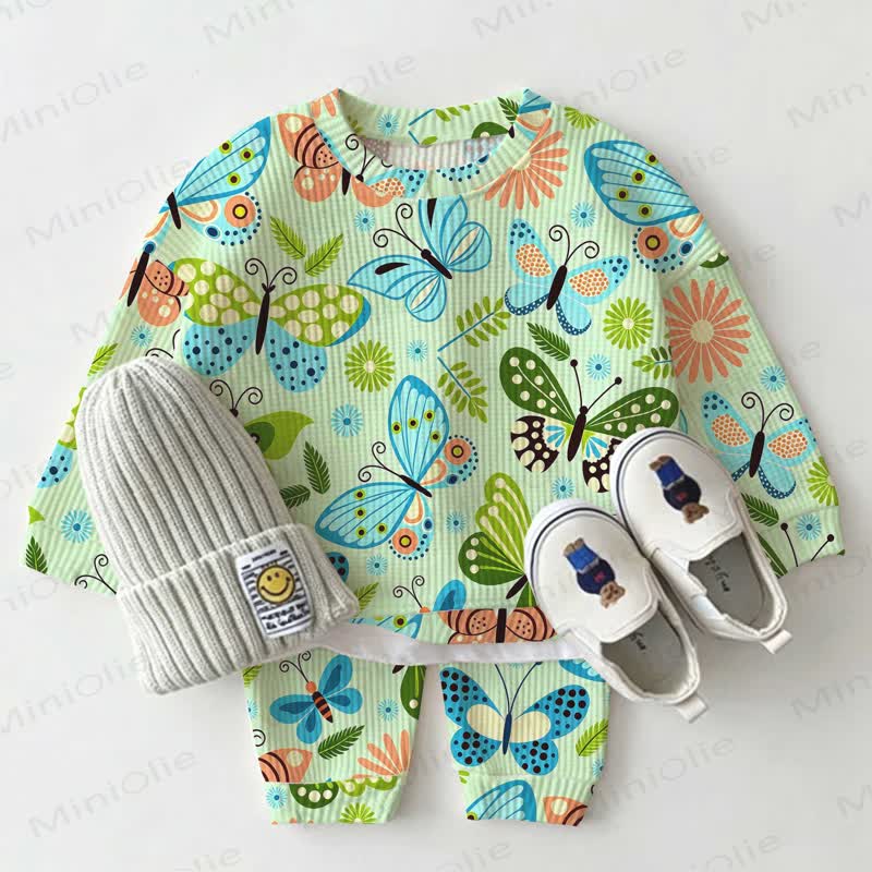Baby Green Butterfly Print Waffle 2-piece Set - Green - 2-3T - image 1