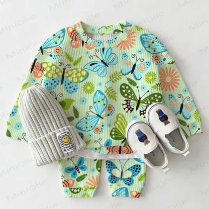 Baby Green Butterfly Print Waffle 2-piece Set - Green - 2-3T - image 1