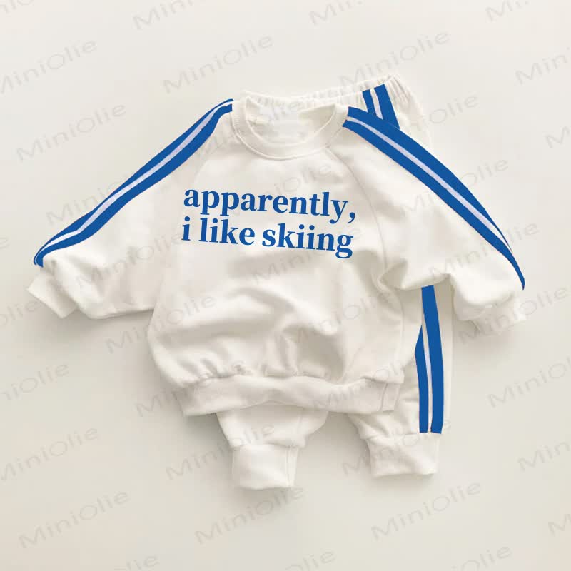 APPARENTLY, I LIKE SKIING Baby Blue Striped 2-piece Set - White&Blue - 3-5T - image 1