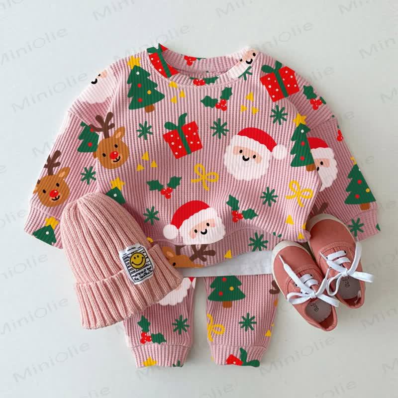 Baby Pink Santa Print Waffle 2-piece Set - Pink - 2-3T - image 1