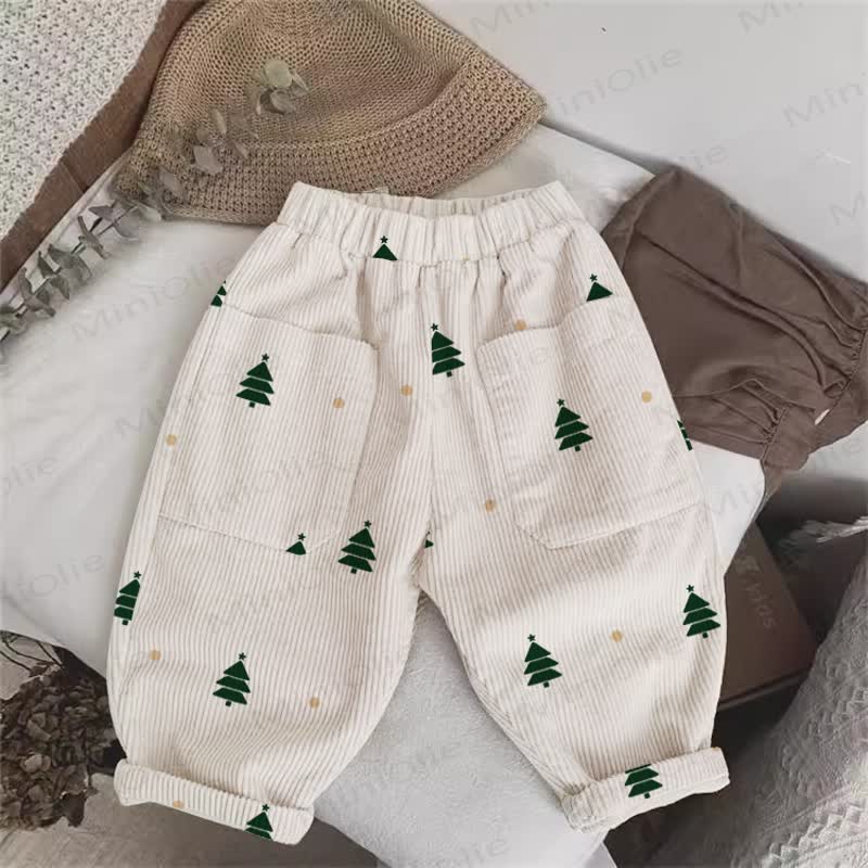 Baby Toddler Christmas Tree Beige Corduroy Pants - Beige - 3-5T - image 1