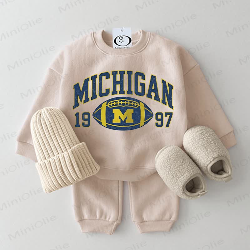 MICHIGAN Baby Sweatshirt 2-piece Rugby Football Beige Set - Beige - 2-3T - image 1