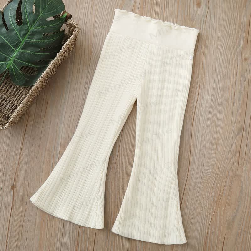 Toddler Girl Solid Color High Waist Ribbed Flare Pants - Beige - 6-7T - image 3
