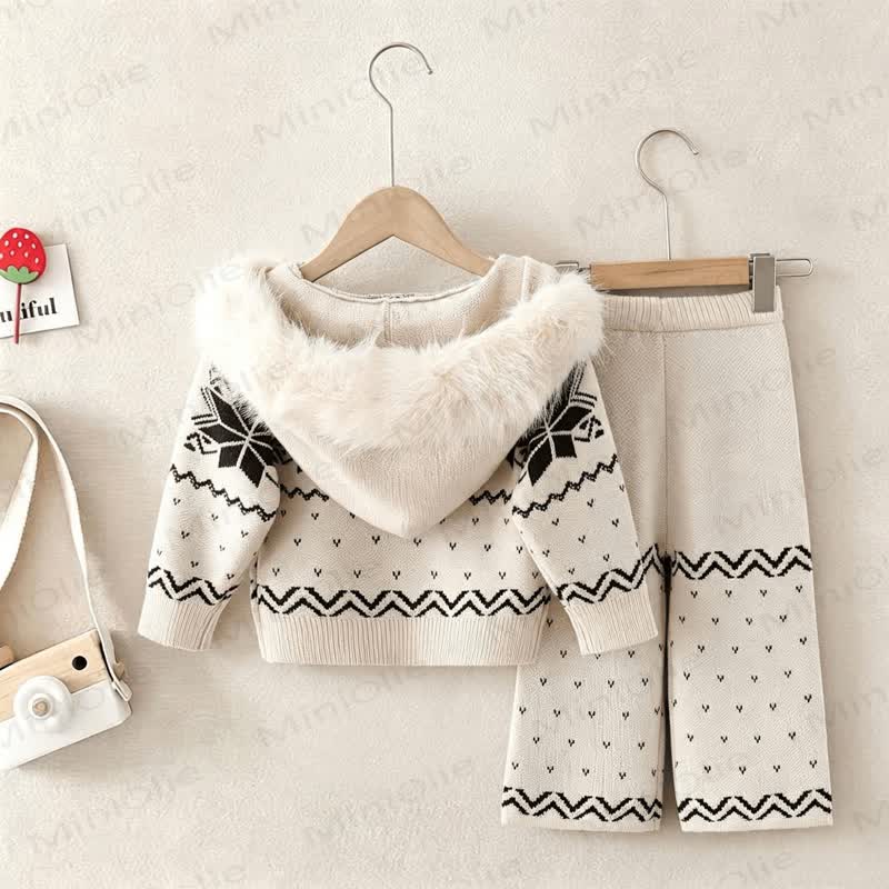 Toddler Girl Cozy Jacquard Hooded Zip Sweater and Pants 2-piece Set - image 5